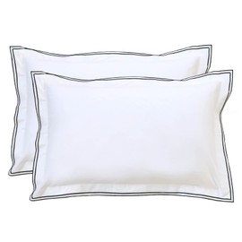 RANZNAZ Set of 2 Elegant Embroidery Pillowcases, King Size, 100% Cotton - White Good Feeling Shams, Elegant Trims, Softer and Breathable Pillow Covers, 20x36 inches