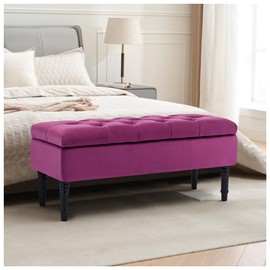 FOREDO 40" Velvet Storage Ottoman Bench, Upholstered Storage Bench, Modern End of Bed Storage Bench with Button Tufted for Bedroom, Entryway, Living Room, Purple