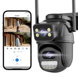 Security Camera Outdoor 2.4G WiFi PTZ Outdoor Camera Dual Lens Home Security Cameras Linkage 360°View 4MP Plug-in Cable Two-Way Talk,AI Detection,Full-Color Night Vision,Auto Tracking,24/7 Recording