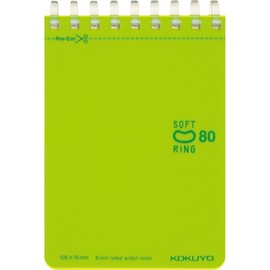 Kokuyo soft ring with Dots B ruled A7 with 80 Notes , pea green