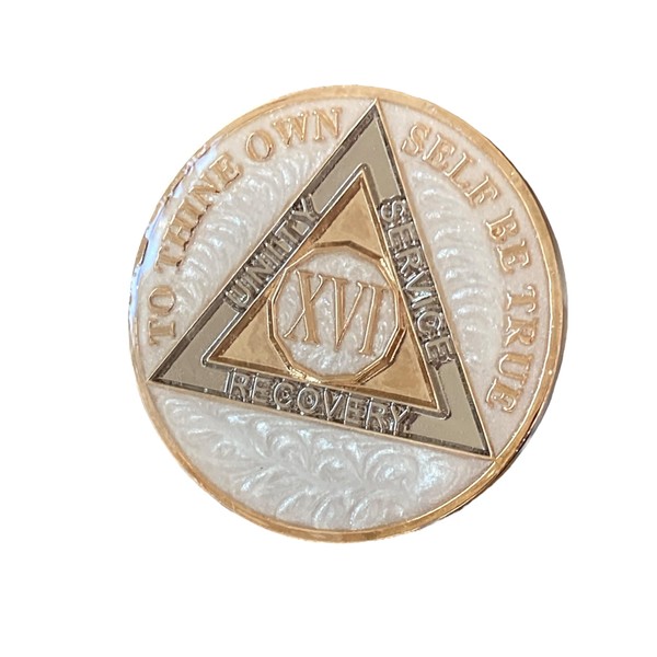 16 Year AA Medallion Opulent Pearl Tri-Plate Sobriety Chip