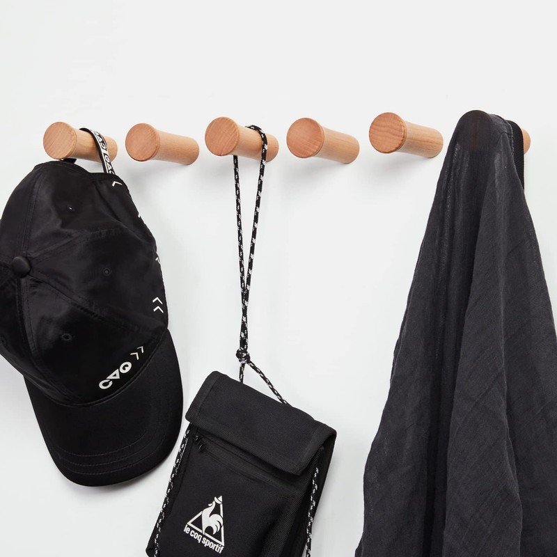 HomeDo 8Pack Wood Wall Hooks Hat Rack, Wooden Coat Hooks