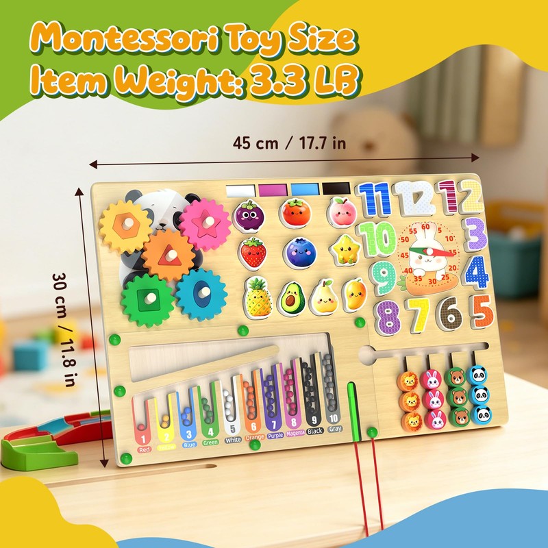 9-in-1 Montessori Busy Board Wooden Magnetic Maze Toy for 3+