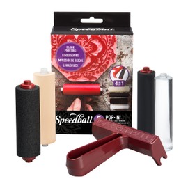 Speedball Pop-in 4-inch Brayer Foam, Hard Rubber and Acrylic, Paper, Black, Interchangeable Roller Kit