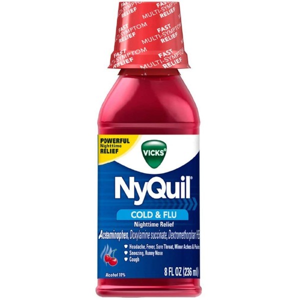 Vicks 44 Nyquil Cold and Flu Relief Liquid, Cherry, 8 Ounce (Pack of 3)