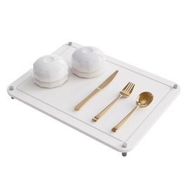 Johamoo Dish Drying Stone, Water Absorbing Stone Dish Drying Mats for Kitchen Counter, Non-slip Stone Drying Sink Tray Pad for Dish Bottles Cups, Diatomaceous Earth Sink Caddy Organizer, White