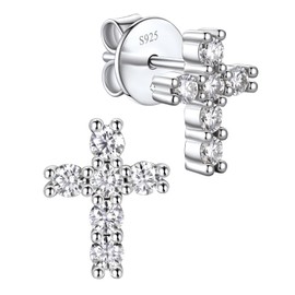 MomentWish Cross Silver Earrings for Women 1Carat D Color VVS1 Moissanite Earrings for Men 925 Sterling Silver Diamond Cross Earrings Stud for Daily Wear