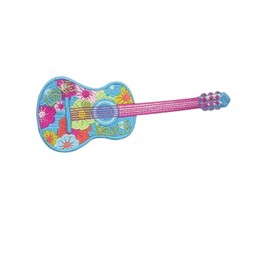 Guitar Peace Love Embroidered Iron-On Patch, Hippie Design, 5.25 x 2.125 inches, Blue Pink