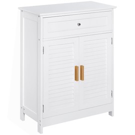 kleankin Bathroom Floor Cabinet, Freestanding Storage Cabinet with Double Doors and Drawer, White