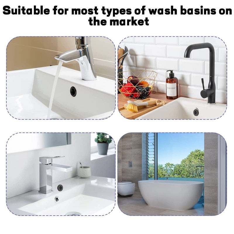 2PCS Black Overflow Ring,Sink Overflow Cover,Bath Overflow Cover Replacement Round