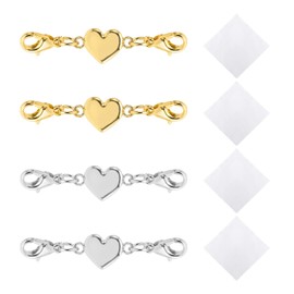 4 Pieces of Magnetic Jewelry Clasps, with 4 Pieces of Cleaning Cloth, Love Magnetic Clasp, DIY Jewelry, Bracelet Magnetic Clasp Chain, Necklace Jewelry Accessories