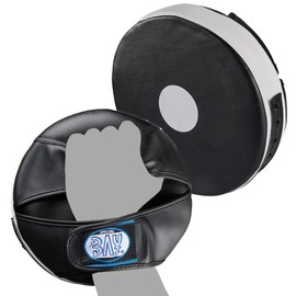 BAY Leather-PU Round Plate Pads Black/White Hand Pads Pack of 2 Trainer Pads Handmitts Mitts Mitts Impact Mitts Impact Pads Focus Mitt Coaching Pair