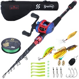 Sougayilang Fishing Rod and Reel Combo, Telescopic Casting Rod Baitcasting Reel with Carrier Bag Baitcaster Combo for Freshwater Saltwater-2.1m/6.8ft-Right Handed