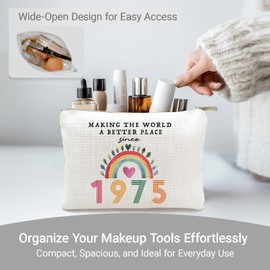 50th Birthday Gifts Women, Travel Makeup Bag, Linen Cotton Cosmetic Bags for Women, Funny Toiletry Bag, 50 Year Old Birthday Gifts Ideas for Her, Mom, Wife, Sister, Mothers Day, Grandma, 1975 Anniversary Gifts (1975 Year)