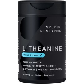 Sports Research Double Strength L-Theanine 200mg + Coconut Oil Natural Nootropic