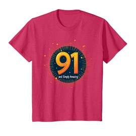 91 and Simply Amazing Birthday Gift for Elders T-Shirt, Youth, Red Heather