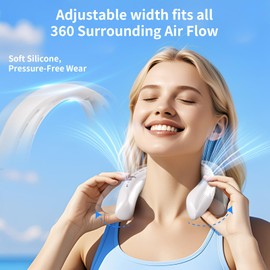 VEKK Neck Fan, Portable Bladeless Fan, 6000mAh Battery USB Rechargeable, LED Display, 360° Cooling Wearable Personal Fan, 3 Speeds, Quiet, Hands Free Neck Fans for Travel, Outdoor, Camping