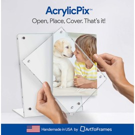 16x20 Acrylic Floating Picture Frame - Table Stand with Chrome Magnetic Front Cover to Easily Change Photos - Made in The USA