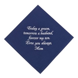 Gifts for Groom from Mom on Wedding Day Embroidered Cotton Navy Blue Grooms Handkerchief To My Son Gift