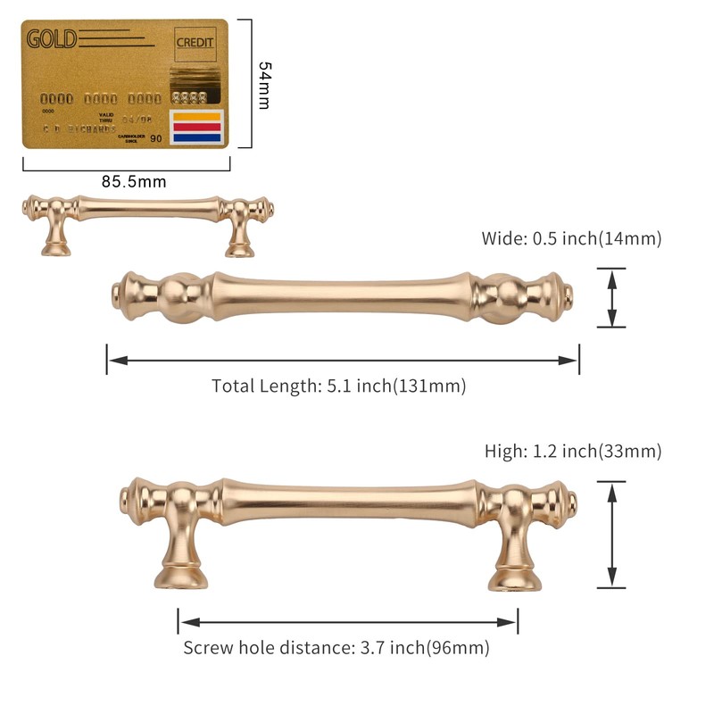 Amerdeco 10 Pack Brushed Brass Cabinet Pulls 3.75 Inch(96mm) Hole