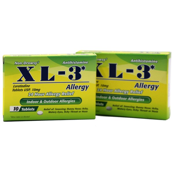 XL-3 Allergy, 24 Hour Allergy Relief, 2-Pack with 10 Tablets Each, 2 Boxes