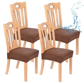 M METERXITY 4-Pack Waterproof Dining Chair Covers, Stretch Jacquard Dining Room Seat Cover for Kitchen/Home/Banquet, Removable Washable Chairs Cushion Slipcovers Protector [Coffee]