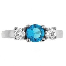 1000 Jewels 316 Steel 1.25c Simulated Blue Zircon & Russian Ice CZ 3 Stone Engagement Ring, Orabella 3254a sz 9.0