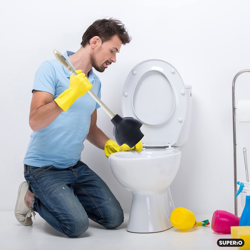 Superio Beige Toilet Plunger with Matching Caddy