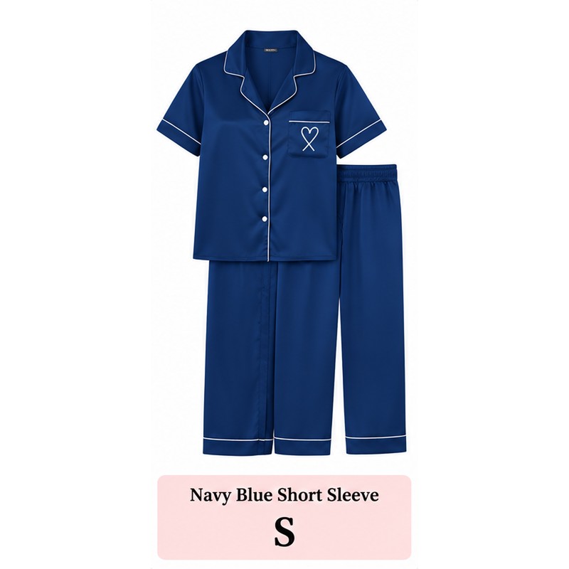 Women’s Satin Pajama Set for Sleep & Lounge – Heart