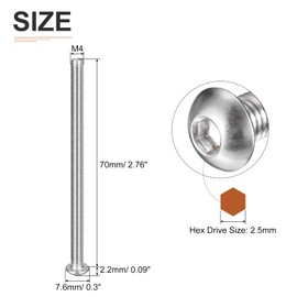 DTGN M4-0.7 x 70 mm Allen Screws with Pan Head - Pack of 20 - Suitable for Machines - 304 Stainless Steel 18/8 - Full Thread Fasteners