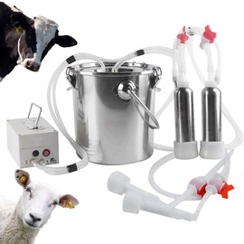 2 in 1 Cow & Goat Milking Machine, Electric Vacuum Pulsation Milker, 7L Portable Milking Machine, 4 Teat Cups for Cows Goats, Thickened Tubes, Overflow Protection
