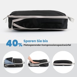 MEUVO Compression Packing Cubes for Travel - Extremely Space-Saving Suitcase Organiser Set, Waterproof Packing Bags for Suitcases or Backpack, Set of 7 Compression Packing Cubes