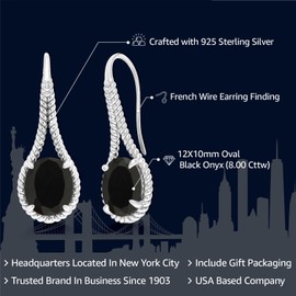 Gem Stone King 8.00 Ct Oval Black Onyx 925 Sterling Silver Earrings