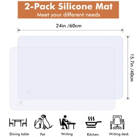 Extra large silicone Process mat suitable for Kitchen meal office mat baking purpose applications,Pack of 2, 15"×24", (translucent)