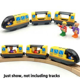 DSHMIXIA Battery Operated Train for Wooden Train Track Set Toys for 3 4 5 Year Old Boys Kids Action Locomotive Train Magnetic Connection (Without Battery) (Yellow)