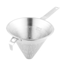 Restaurantware-Met Lux 14.75 Inch x 6 Inch x 7 Inch Cone Strainer, 1 With Hook Steel Strainer - Cone-Shaped, Ergonomic, Stainless Steel China Cap Strainer, For Straining Seeds, Beans, Sauces And More