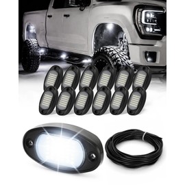 12 Pods White Rock Lights 6000K 36 LEDs per Pod with Extension Wires, Pure Rock Lights Truck Super Bright White Neon Underglow Kit for Trucks SUV RV SUV UTV ATV RZR Boats