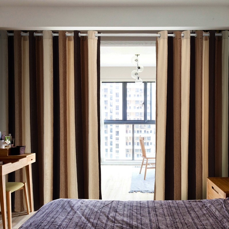 VIAGL Bedroom Curtains Absolute Heat Insulation Chenille Vertical Striped Color