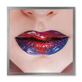 DesignQ Beautiful Women Lips With Bright Lipstick Modern Framed Wall Art