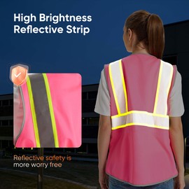 Hi Vis Chaleco de seguridad para mujer, chaleco de construcción con cordón en la cintura con bolsillos y cierre, chaleco de seguridad para mujer, ANSI tipo R Class2