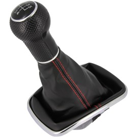 Gear Knob + Gear Stick Boot Set 5 Gears Suitable for VW Golf 4 1997-2006, Plug & Play, Car Gear Lever Shift Gaiter with Frame, Black - Chrome