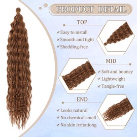 FANLUTYIN 22 Inch Curly Crochet Braiding Hair 3 Packs Ocean Wave Crochet Hair Extensions Deep Wave Synthetic Braiding Hair Curls Hair Twist Water Wave Braided Hair (30#, 22 Inch 3 Packs)