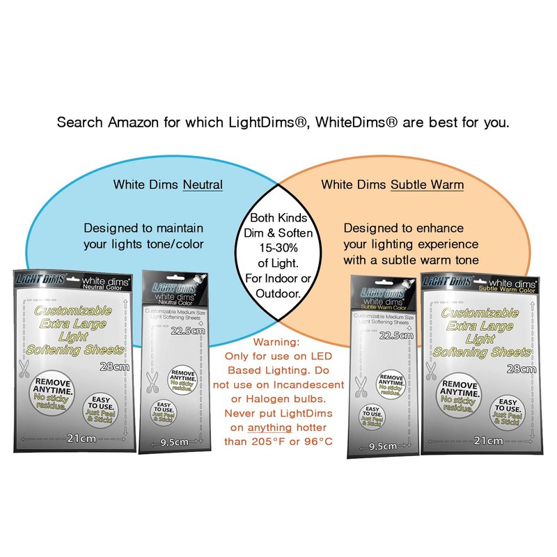 LightDims White Dims Self Adhesive Dimming/Softening Sheets for Harsh LED