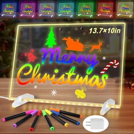 13.7x10Inch LED Drawing Board for Kids,7Color Light-Up Acrylic Dry Erase Board with Stand,LED Note Board with Colors,7Markers,Rewritable Message Board Creative Fun for Home、Bedroom 、Office、Kitchen.