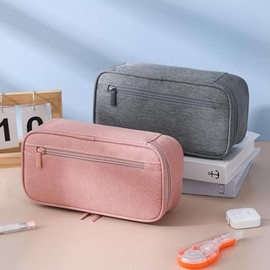 Pencil Case with Zipper, High Capacity Pencil Case Pencil Holder Storage Box Organizer, Cosmetic Storage Bag, Marker Pen Case for Women & Men (Grey, 23 * 11 * 6.5CM)