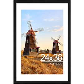 Vittanly 24x36 Poster Frame Black, Display Picture 20x30 with Mat or 24x36 without Mat, Plexiglass, Wall Gallery Frame for Artwork, Vertical or Horizontal Display, 1 Pack