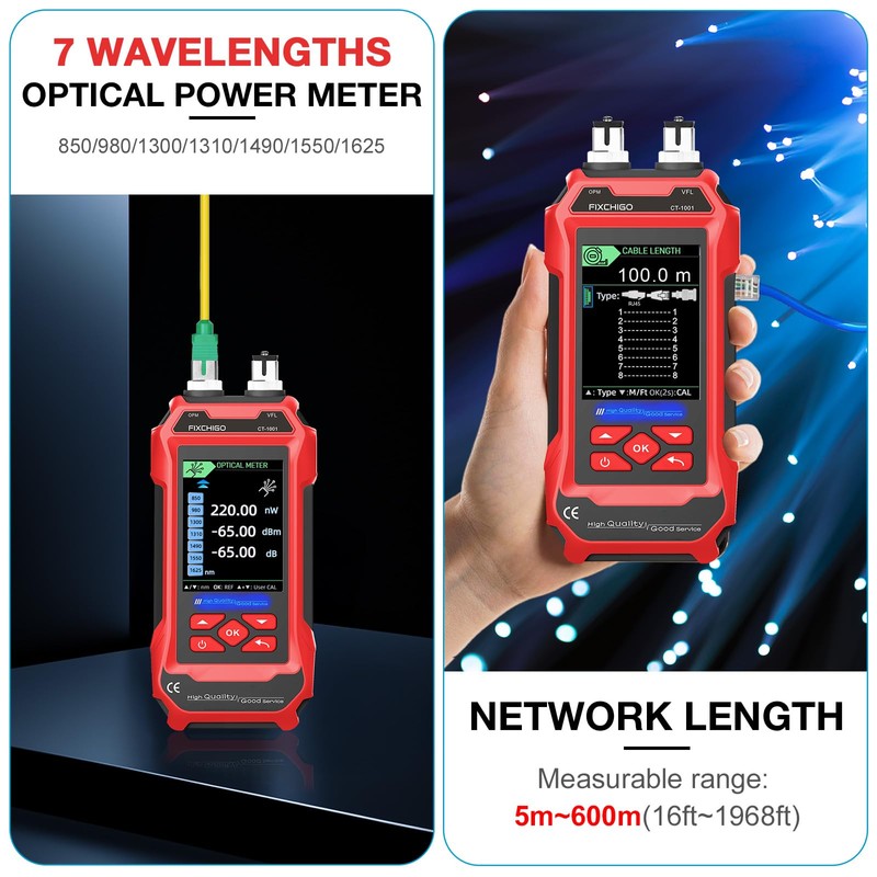 FIXCHIGO 10 in 1 Network Cable Tester with 7 Wavelengths