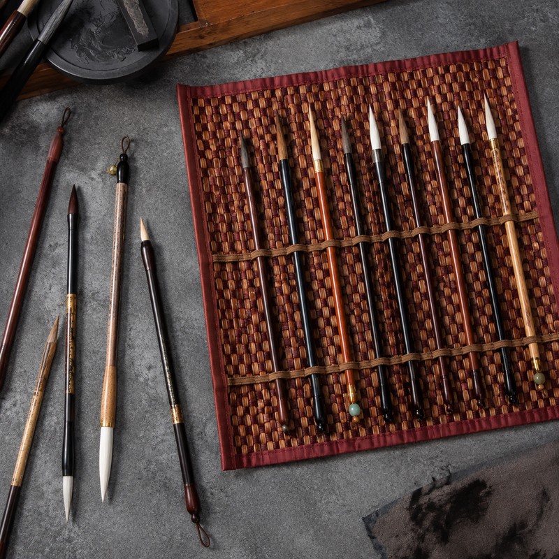 Bamboo Roll Up Brush Holder, 7/8/9 Slot Calligraphy Pen Case,