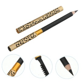 minkissy 2pcs Black Eyeliner Highlighter Eyeliner Pencil Brow Pencil Dark Brown Micro Brow Pencil Black Smudgeproof Eyebrown White Eyeliner Pencils Eyebrow Pencil Miss Leopard Print Wooden