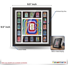 Premium 16City Commemorative Sports Pin Frame Set Limited Edition Wall Mountable Shadow Box Display 25D Trophy Centerpiece Home Bar Memorabilia Artwork